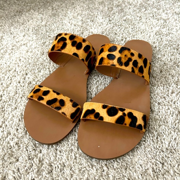 J. Crew Factory Shoes - J.Crew Leopard Calf Hair Easy Summer Slide Sandals Size 9